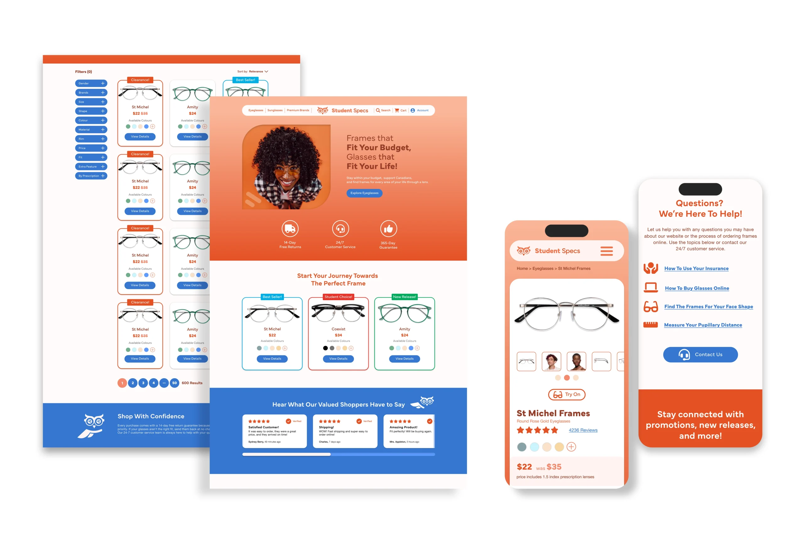 Student Specs website design for desktop and mobile.